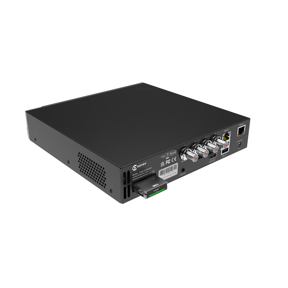 Kiloview Kilolink Station PRO bonding receiver with multiple ports and device management interface, rear right perspective. – image 4