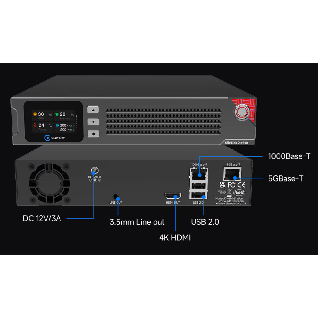 Kiloview Kilolink Station bonding receiver interface showing device management, connection status, and control options on screen. – image 3