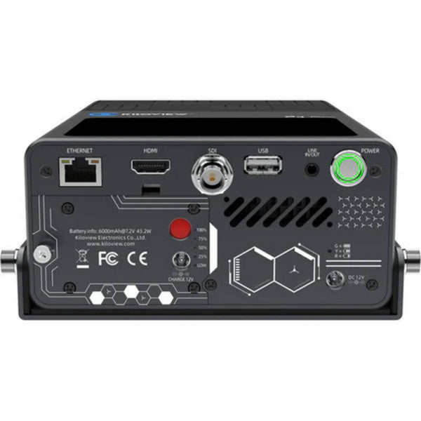 Kiloview P3 cellular bonding streaming encoder with two 4G modems and two 5G modems, rear view showing connection ports. – image 3