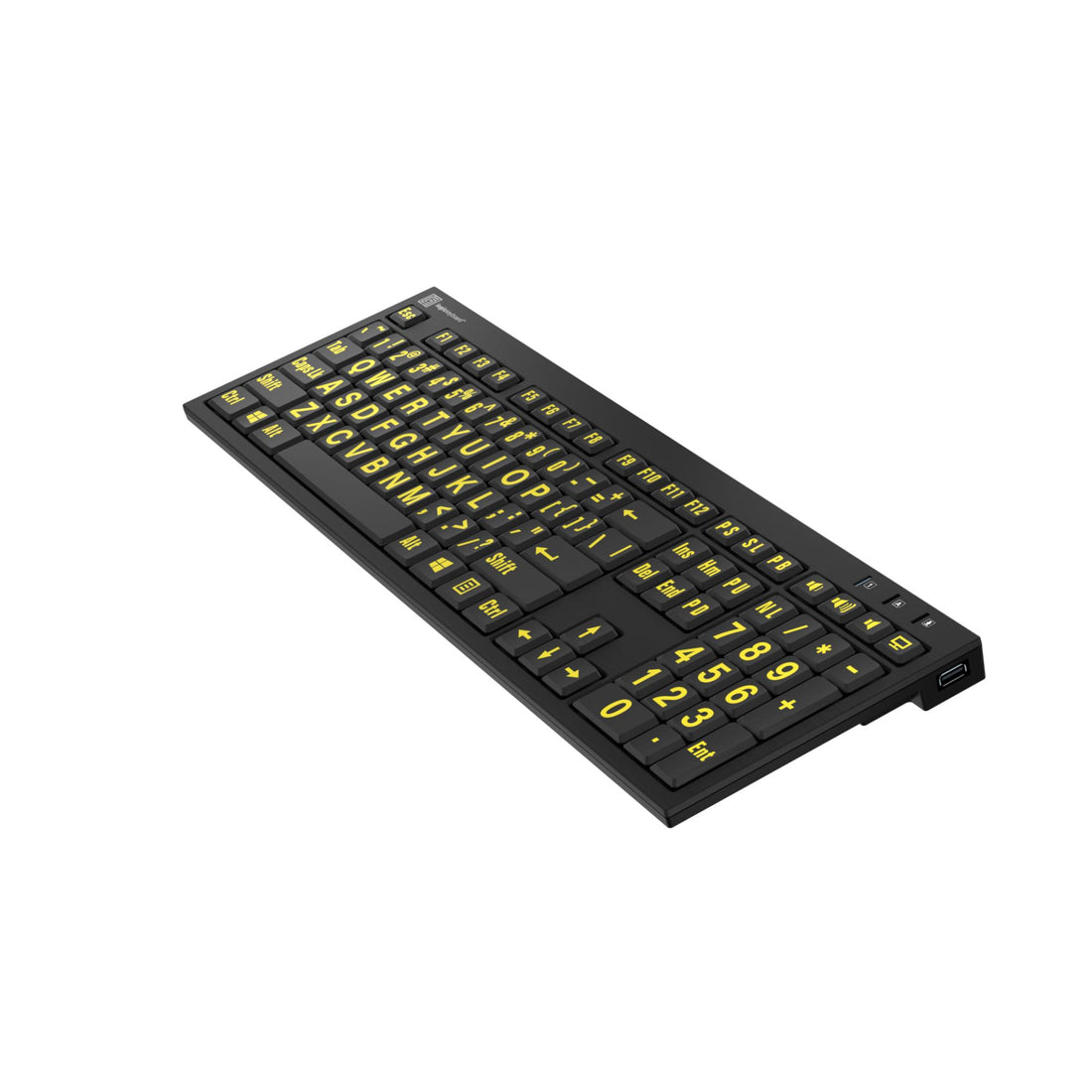 LogicKeyboard XLP NERO PC yellow on black dual US-IL keyboard with white keys and compact design. – image 4