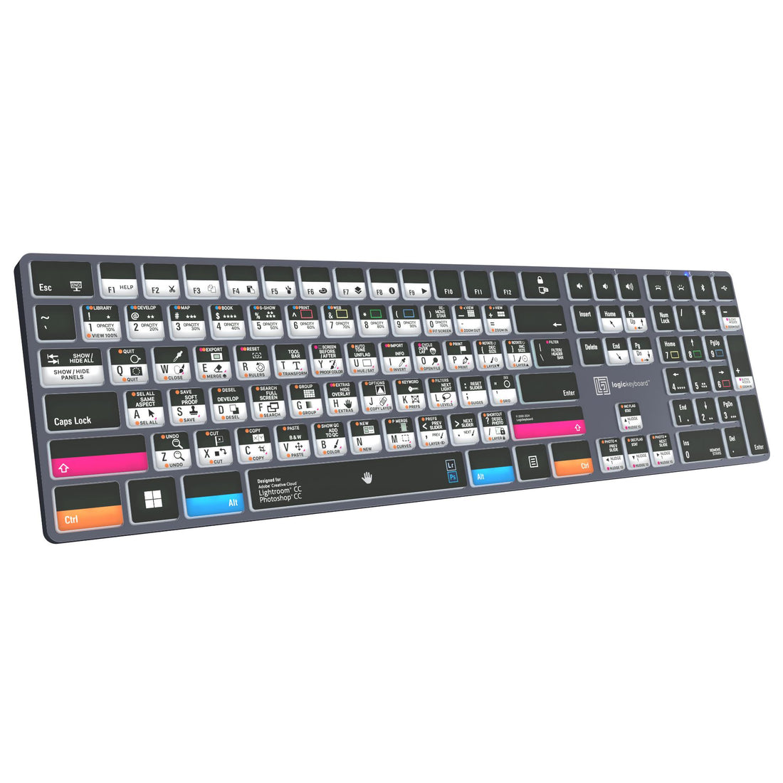 LogicKeyboard Adobe Photographer PS/LR Titan PC US keyboard with custom shortcut keys and black design. – image 2