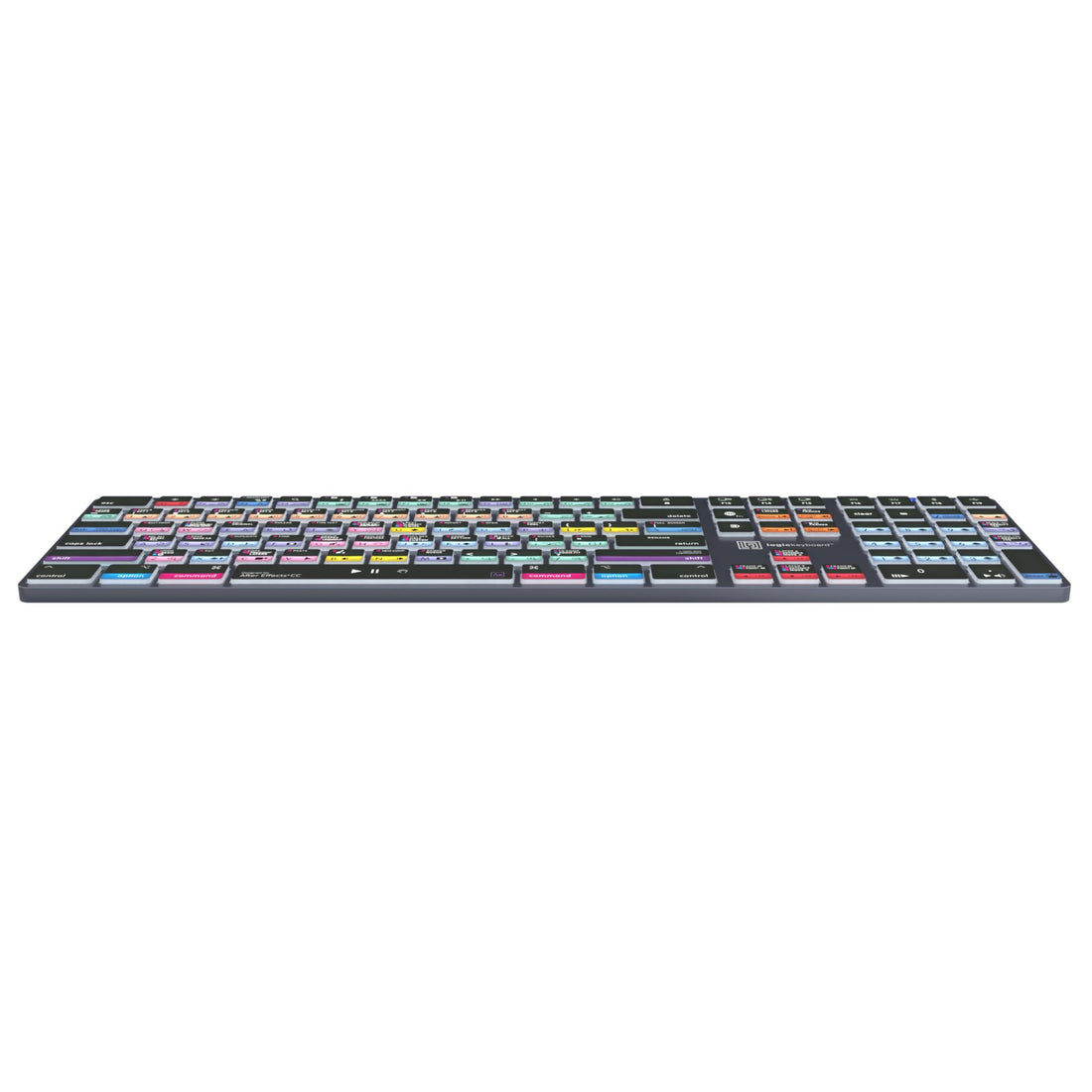 LogicKeyboard Adobe After Effects CC TITAN Mac US keyboard viewed from bottom perspective, featuring labeled keys and ergonomic design. – image 6