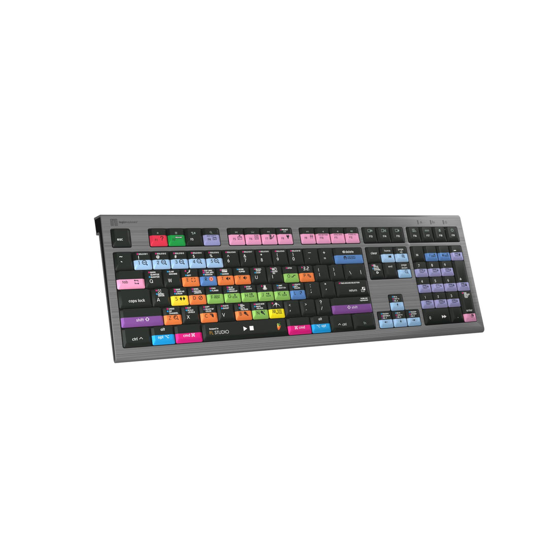 LogicKeyboard FL Studio ASTRA2 Mac US keyboard shown from left perspective, featuring key labels and compact design for music production. – image 2