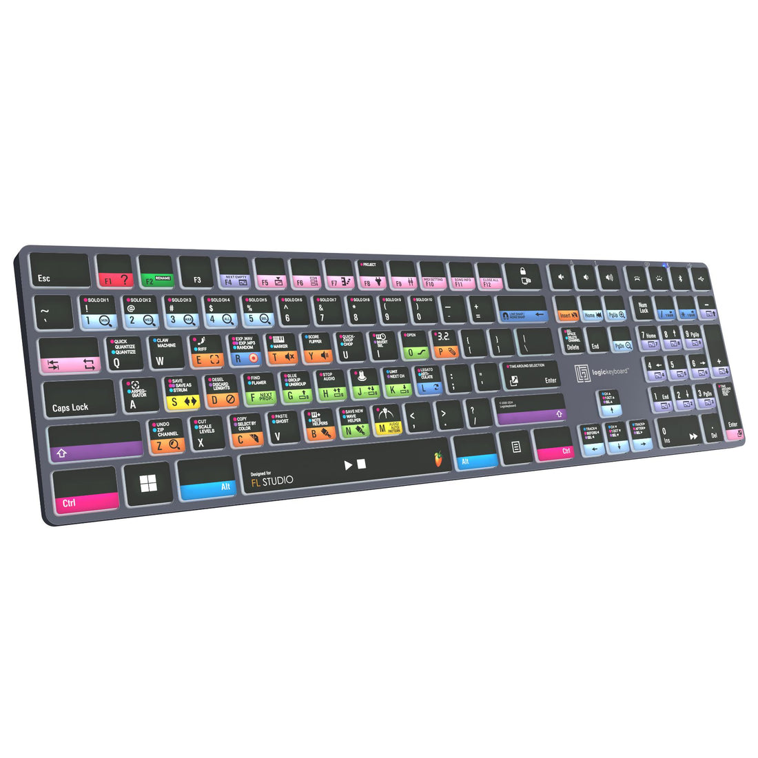 LogicKeyboard FL Studio TITAN PC US keyboard shown from left perspective, featuring keys and layout for music production. – image 2