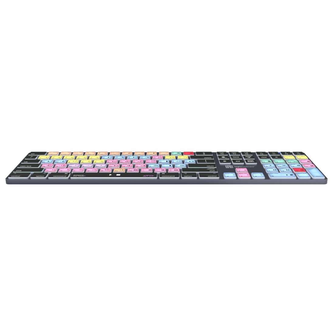 LogicKeyboard Avid Pro Tools TITAN Mac US keyboard shown from bottom perspective, featuring custom keys and sleek design. – image 2