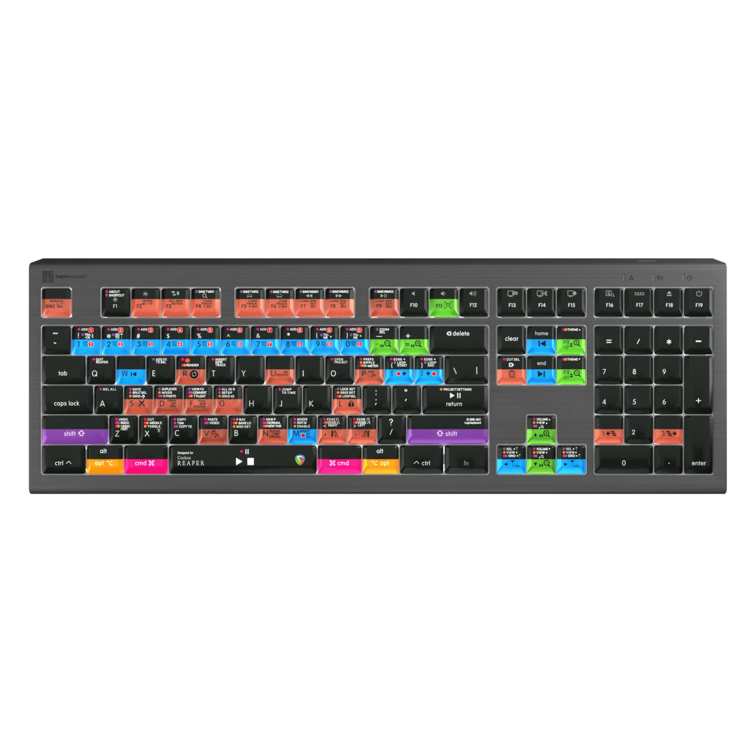 LogicKeyboard Cockos Reaper ASTRA2 Mac US keyboard with labeled keys, designed for music production and digital audio workstations. – image 1