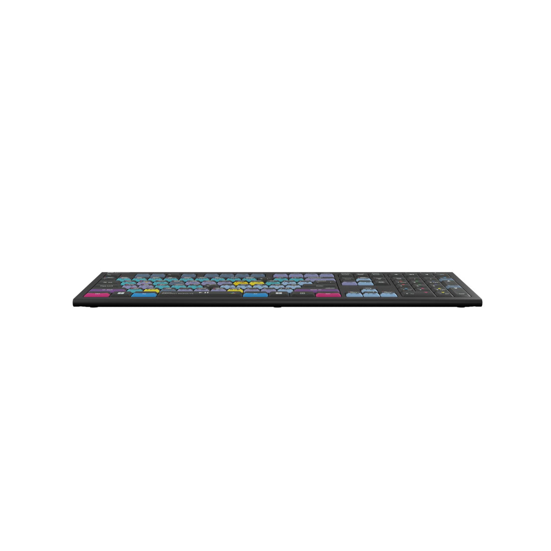 Bottom view of LogicKeyboard Davinci Resolve ASTRA2 PC US keyboard showing key layout and branding from a perspective shot. – image 3