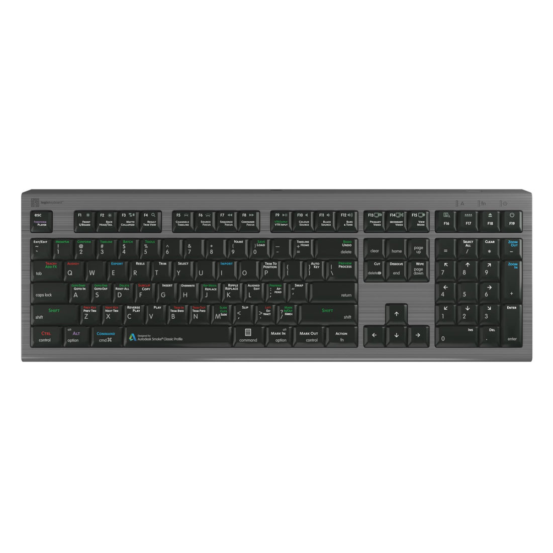 LogicKeyboard Autodesk Smoke ASTRA2 MAC US keyboard with labeled keys and black design for professional editing software. – image 1