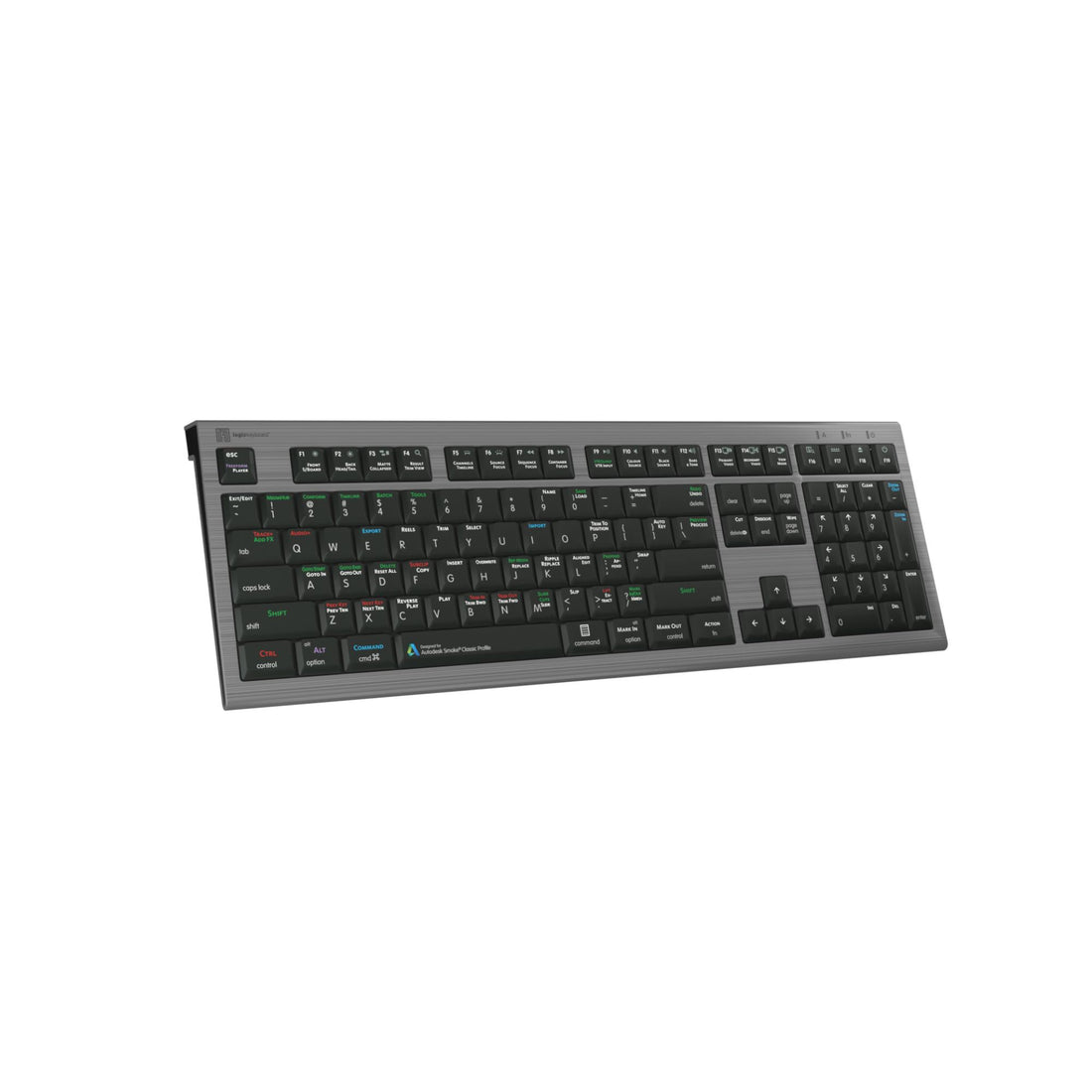 LogicKeyboard Autodesk Smoke ASTRA2 MAC US keyboard shown from a left perspective, featuring black keys and labeled function keys. – image 2