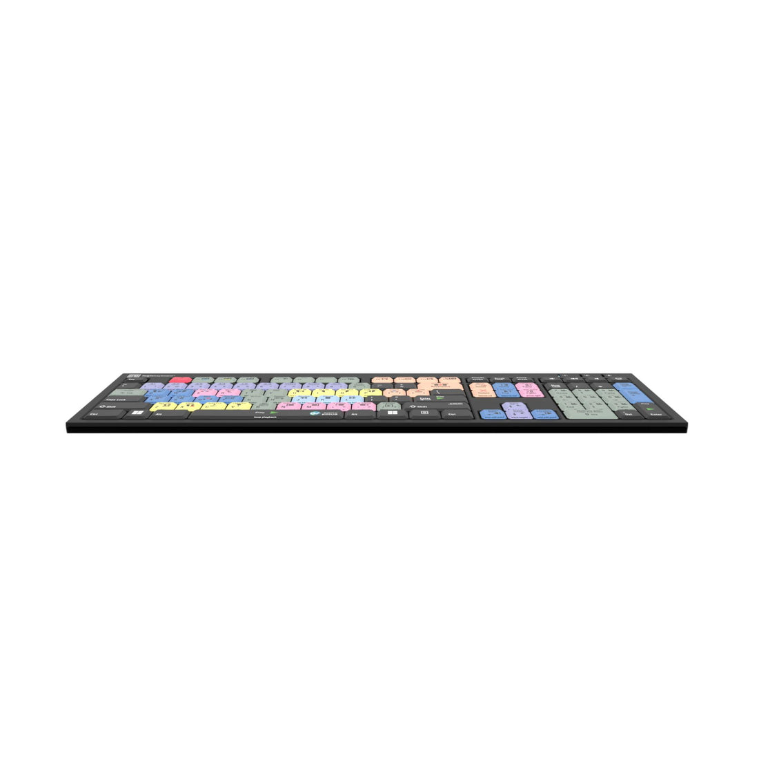 Bottom perspective of LogicKeyboard Grass Valley EDIUS NERO PC keyboard by LogicKeyboard, showing key layout and design. – image 3
