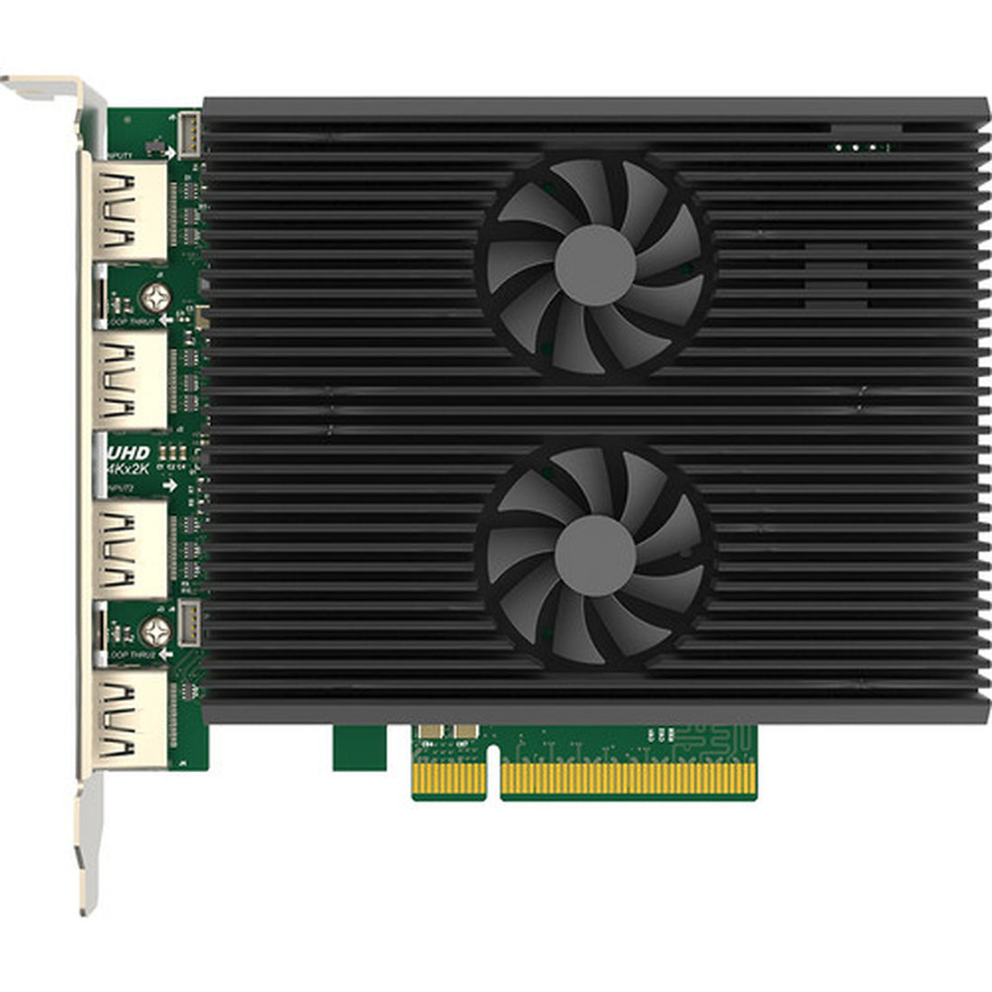 Magewell Pro Capture Dual HDMI 4K Plus LT PCIe x8 capture card shown from top view with two HDMI input ports and PCIe connector – image 2