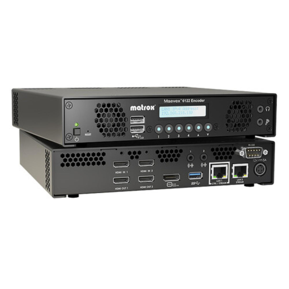 Matrox Maevex 6122 dual 4K enterprise encoder signal converter with multiple input and output ports, compact design. – image 1