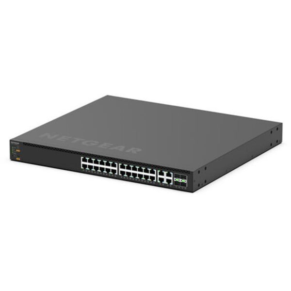 Netgear AV Line M4350-24M4X4V managed switch with 24 2.5G ports, 4 10G ports, PoE++, isometric front view image – image 3