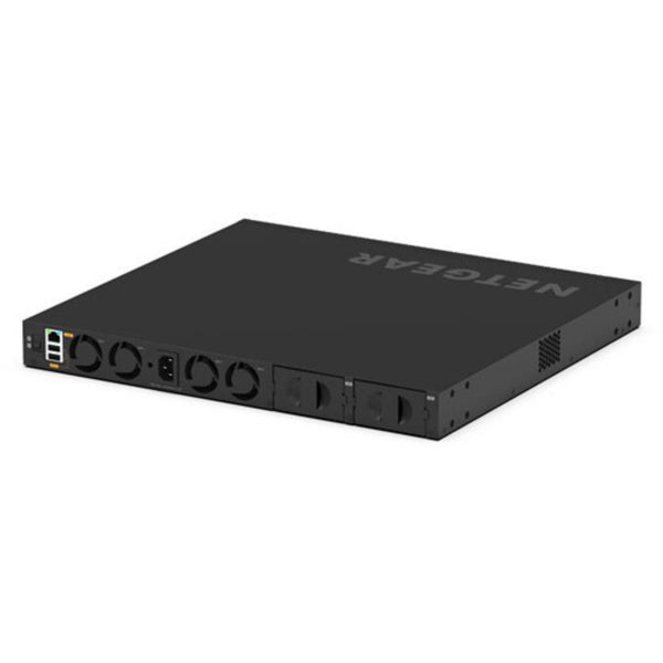 Netgear AV Line M4350-24M4X4V managed switch with 24 2.5G ports, 4 10G PoE++ ports, isometric rear view image. – image 6