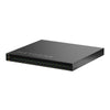 Front left view of Netgear CSM4316 16-port 100G QSFP28 fully managed switch showing port panel and brand logo.