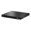 Rear left view of Netgear CSM4316 16x 100G QSFP28 fully managed switch showing ports and rear panel.