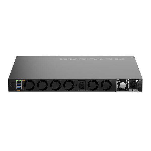 Rear view of Netgear CSM4316 16x 100G QSFP28 fully managed switch showing port connections and network interface details. – image 5