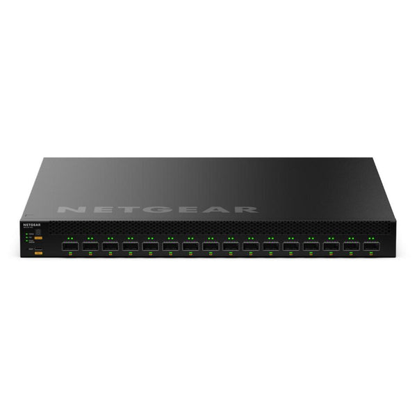 Front view of Netgear CSM4316 16x 100G QSFP28 fully managed switch, TAA approved, showing port panel and branding. – image 2