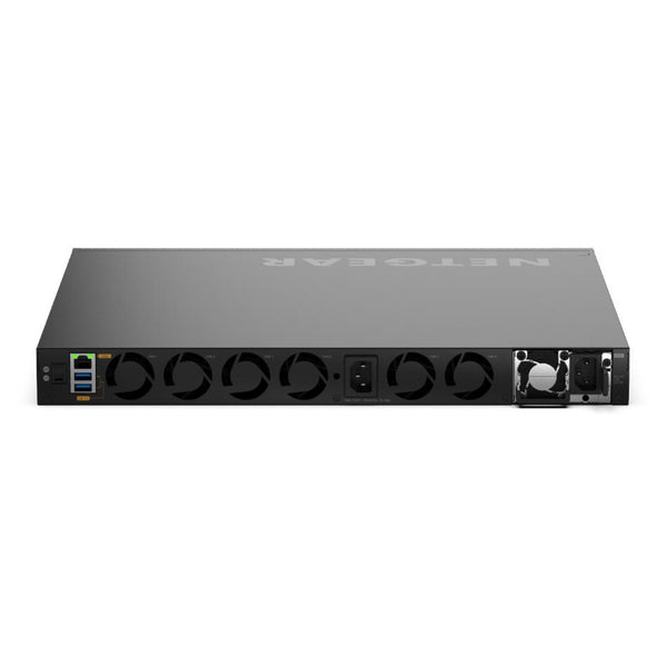 Rear view of Netgear CSM4316 16x 100G QSFP28 fully managed switch, TAA approved, with multiple ports and cooling vents. – image 5