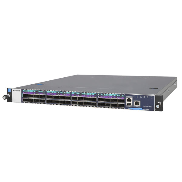 Front left view of Netgear CSM4532 M4500 fully managed switch showing ports and Ethernet connections. – image 3