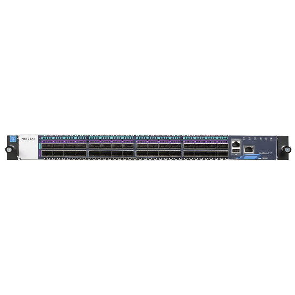 Front view of Netgear CSM4532 M4500 fully managed switch with multiple ports and LED indicators on a network equipment rack. – image 1