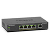 Front right view of Netgear GS305EP 5-port Gigabit PoE+ managed network switch showing ports and LED indicators.