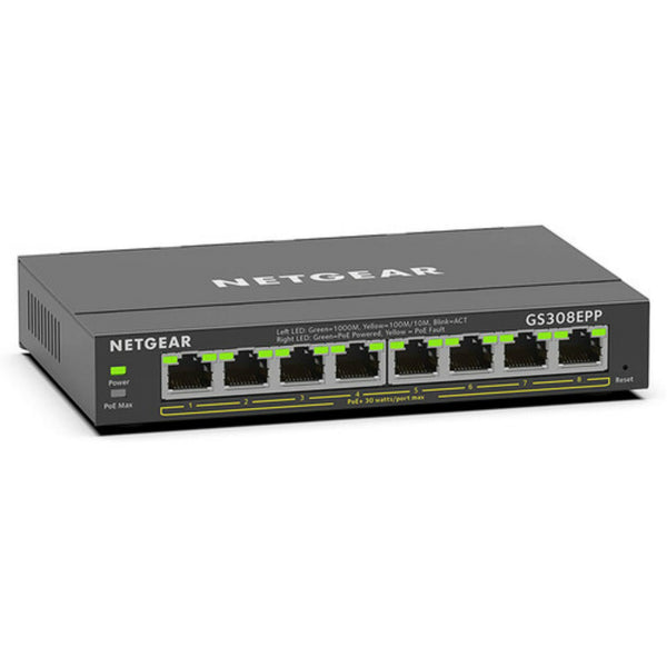 Netgear GS308EPP 8-port Gigabit PoE+ managed network switch with LED indicators and port labels. – image 1