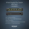 Netgear GS308EPP 8-port Gigabit PoE+ managed network switch with LED indicators and ventilation for optimal performance.