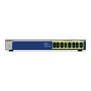 Front view of Netgear GS516PP 16-port Gigabit Ethernet unmanaged switch with high-power PoE+ capabilities.