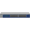 Front view of a Netgear 24-port Gigabit Ethernet unmanaged network switch with multiple ports for wired connections.