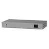 Rear left isometric view of Netgear 24-port Gigabit Ethernet unmanaged network switch with multiple Ethernet ports.