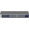 Front view of Netgear GS724T 24-port Gigabit managed network switch with Ethernet ports and control LEDs.