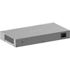 Rear view of Netgear GS724T 24-port gigabit managed network switch showing port connections and ventilation panels.