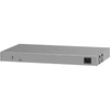 Rear view of Netgear GS728TP 24-port Gigabit PoE+ managed network switch showing ports and connectivity features.