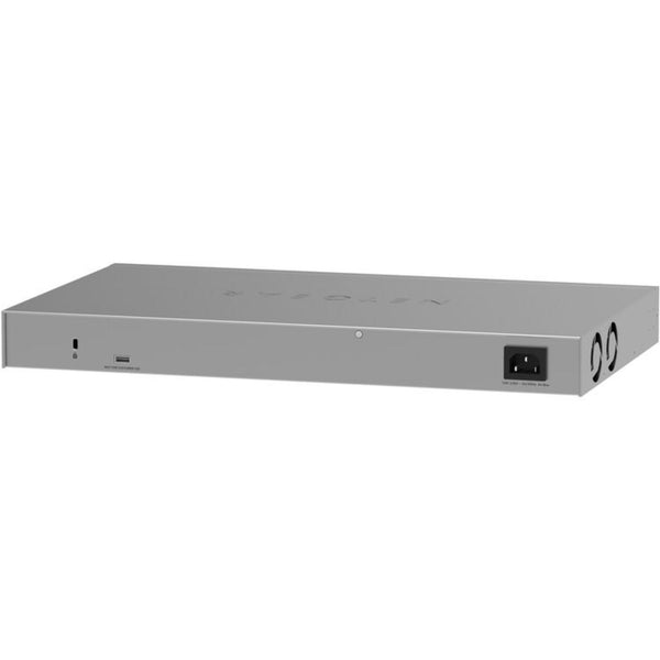 Rear view of Netgear GS728TP 24-port Gigabit PoE+ managed network switch showing ports and connectivity features. – image 6