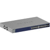 Netgear GS728TX 24-port Gigabit smart network switch with SFP+ ports and remote/cloud management, front right view.