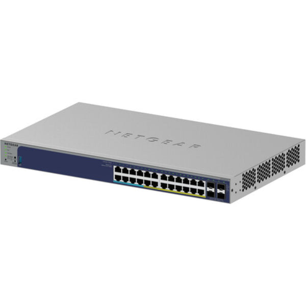 Front view of Netgear GS728TXUPv3 24-port Gigabit PoE++ managed network switch showing ports and front panel. – image 3