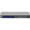 Front view of Netgear GS728TXUPv3 24-port Gigabit PoE++ managed network switch with multiple Ethernet ports.