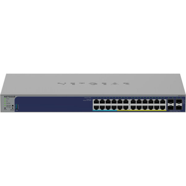 Front view of Netgear GS728TXUPv3 24-port Gigabit PoE++ managed network switch with multiple Ethernet ports. – image 2