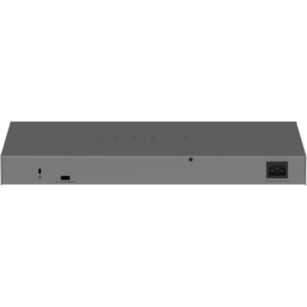 Rear view of Netgear GS728TXUPv3 24-port Gigabit PoE++ managed network switch showing Ethernet ports and power connections. – image 5