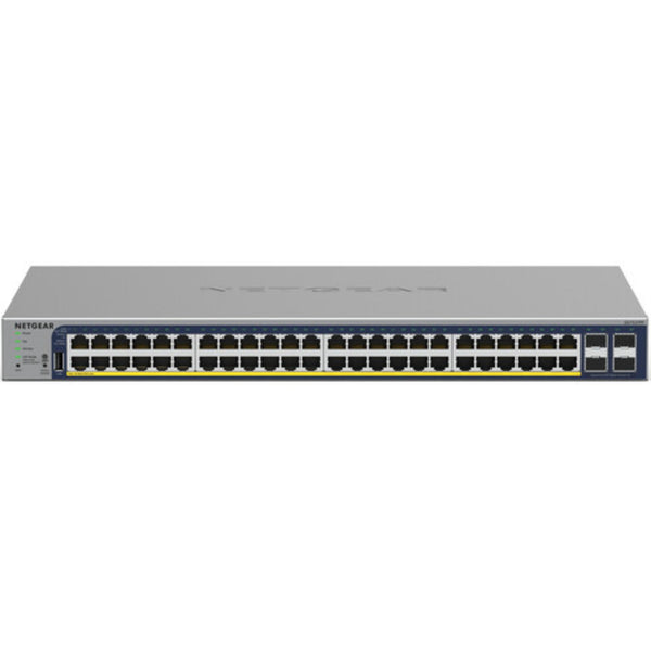 Front view of the Netgear GS752TPPv3 48-port PoE+ managed gigabit network switch with 760W power supply. – image 1