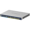 Front view of the Netgear GS752TXUPv3 48-port Gigabit PoE++ managed network switch with multiple ports and LED indicators.