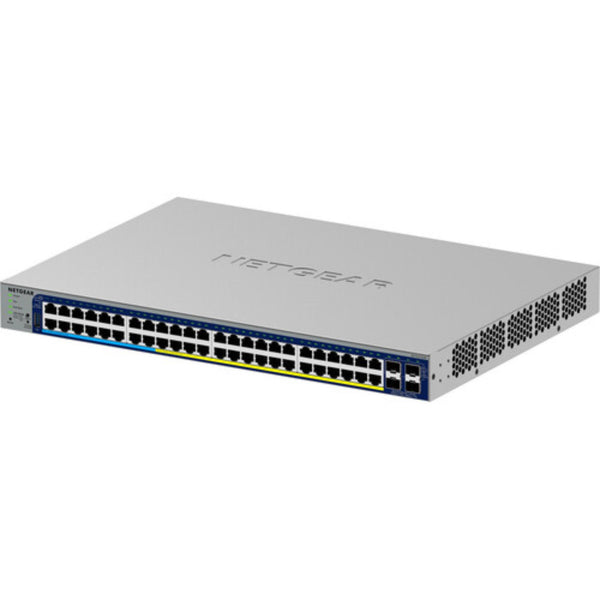 Front view of the Netgear GS752TXUPv3 48-port Gigabit PoE++ managed network switch with multiple ports and LED indicators. – image 2