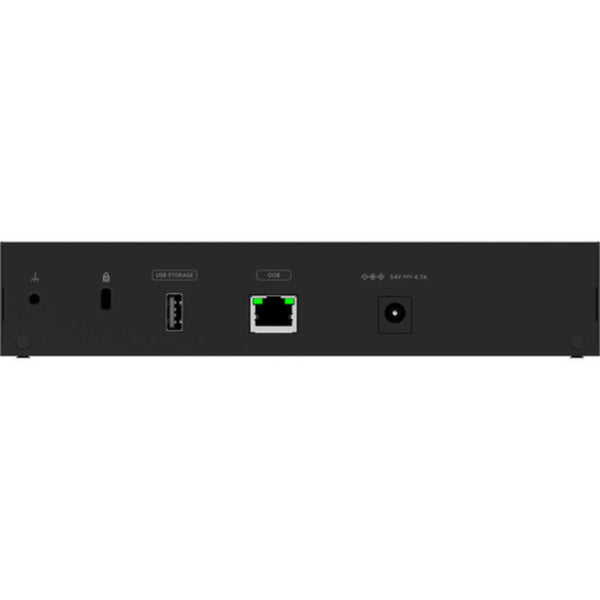 Rear view of Netgear AV Line M4250 GSM4210PX managed switch with 8 gigabit PoE+ ports and SFP ports, showing port labels and ports. – image 7