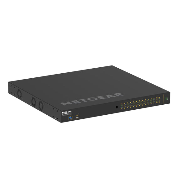 Netgear GSM4230PX managed switch with 24 Gigabit Ethernet ports, PoE+ support, SFP+ slots, and front view. – image 1
