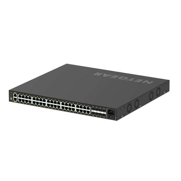 Rear view of Netgear GSM4248PX managed switch showing 40 Gigabit Ethernet ports, 8 SFP+ slots, and power input. – image 6