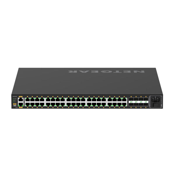 Rear view of Netgear GSM4248PX managed switch with 40 Gigabit Ethernet ports, 8 SFP+ ports, and PoE+ power supply. – image 5