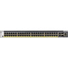 Front view of Netgear M4300-52G-PoE+ managed network switch with 50 ports, SFP+ support, and PoE+ capabilities.