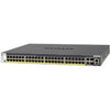 Isometric view of Netgear M4300-52G-PoE+ managed switch with 48 Gigabit ports and SFP+ ports, front-left angle.