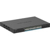 Front view of Netgear MS324TXUP 24-port managed network switch with 2.5G ports and PoE++ support, black device with LED indicators.